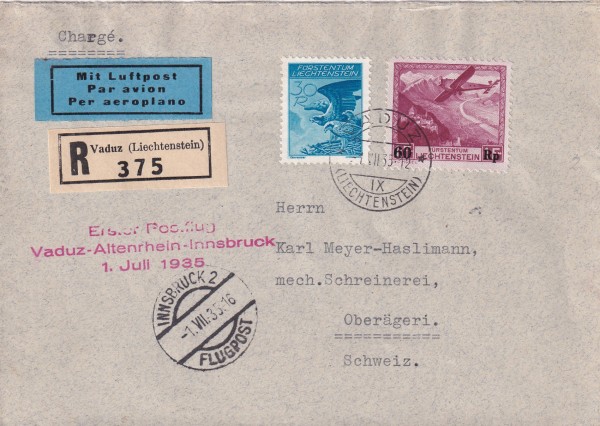 01.07.1935 Vaduz - Innsbruck - Oberägeri ZG