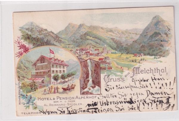 1903 Gruss aus Melchthal Hotel Alpenhof " Litho