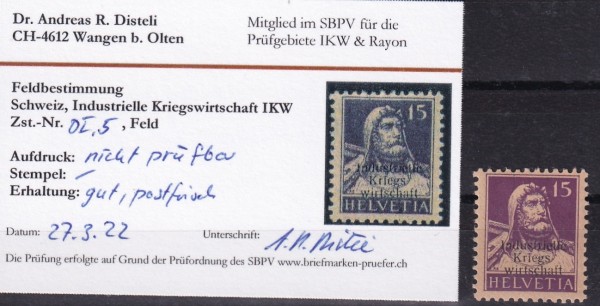 IKW Nr. 5 Postfrisch nicht prüfbar gemäss Befund