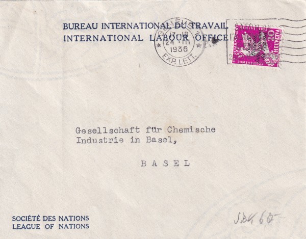 SDN Verwaltungsmarken Nr. 38 Brief nach Basel