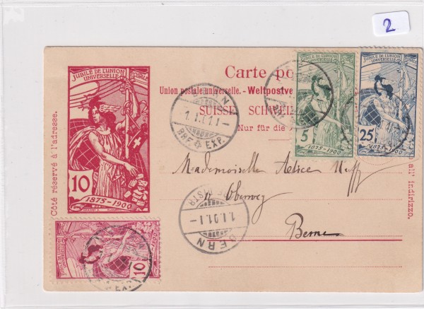 1900 UPU 77c -79c auf Postkarte mit Attest Nussbaum