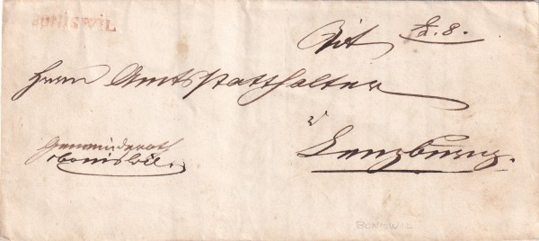 16.Juni 1841 Boniswil - Lenzburg Roter Stempel Bon
