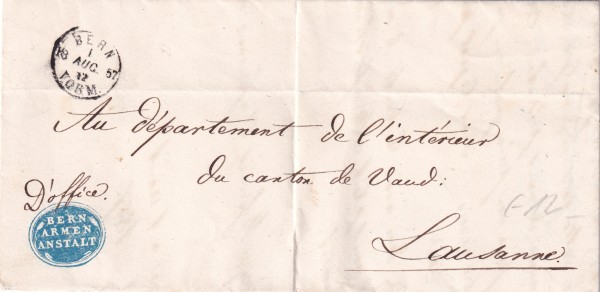 1.08.1857 Bern - Lausanne "Bern Armenanstalt"