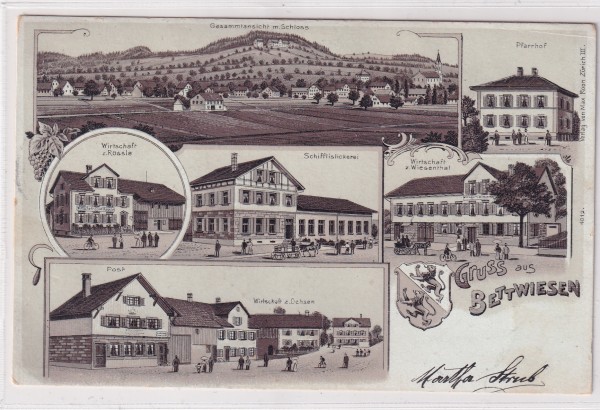 Gruss aus Bettwiesen Post + Schifflistickerei