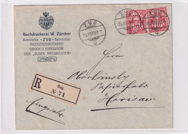 26.12.1906 Zug - Herisau R Brief