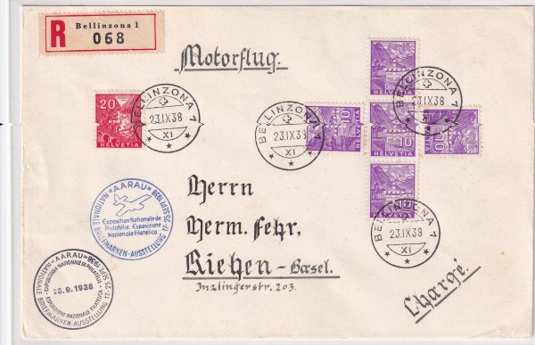 Verwaltungsmarken (DII) Nr.1 und Nr. 5 auf Bedarfsbrief nach Riehen