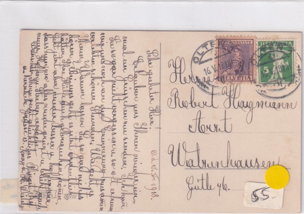 1918 Nr. J4 und 125 II auf Postkarte